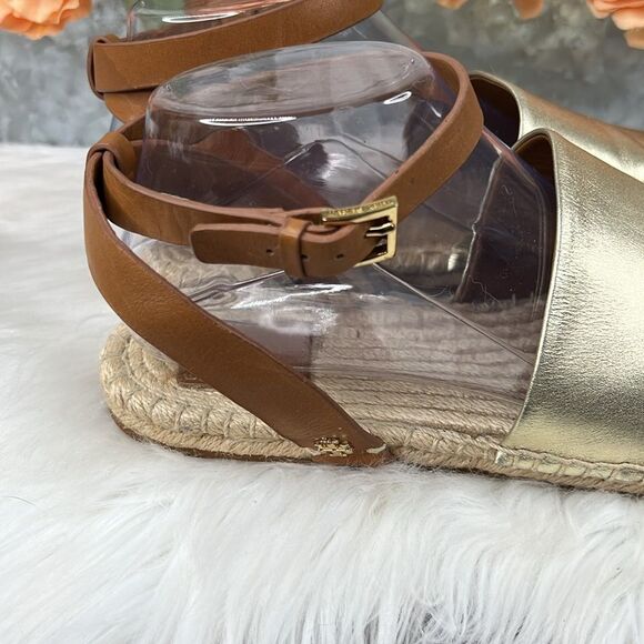 Tory Burch Gold Landon Espadrille Ankle Wrap Open Toe Sandals size 10.5 - Picture 5 of 12